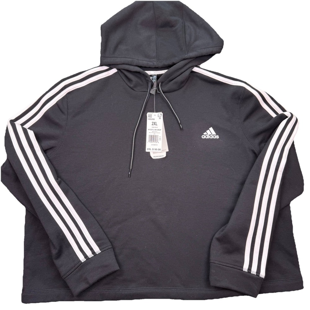 NWT Adidas Women's Aeroready Primegreen 3-Stripes Hoodie, Black/ White, Size 2XL